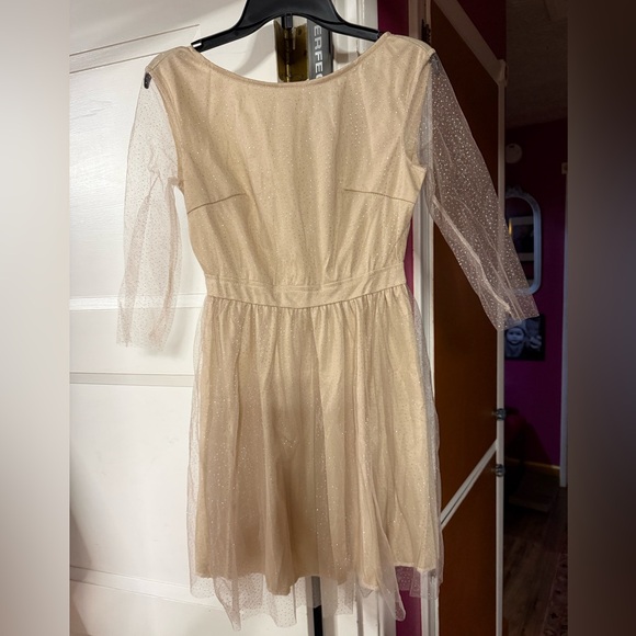 Dresses & Skirts - Elegant Cream Sheer Sleeve Dress with Sparkles, Open Back! New!!